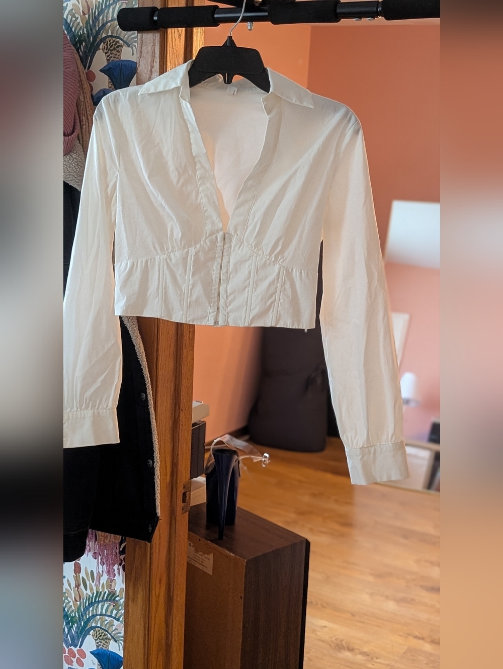 White Cropped Button-Front Women's Shirt